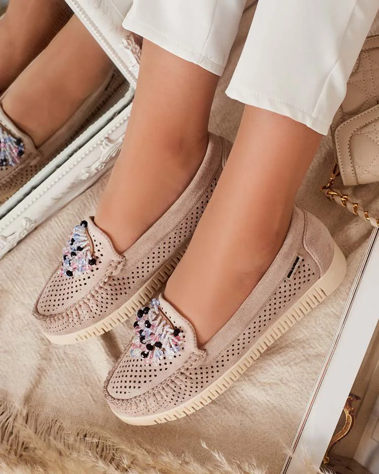 Royalfashion Дамски ажурни мокасини с мъниста Namis