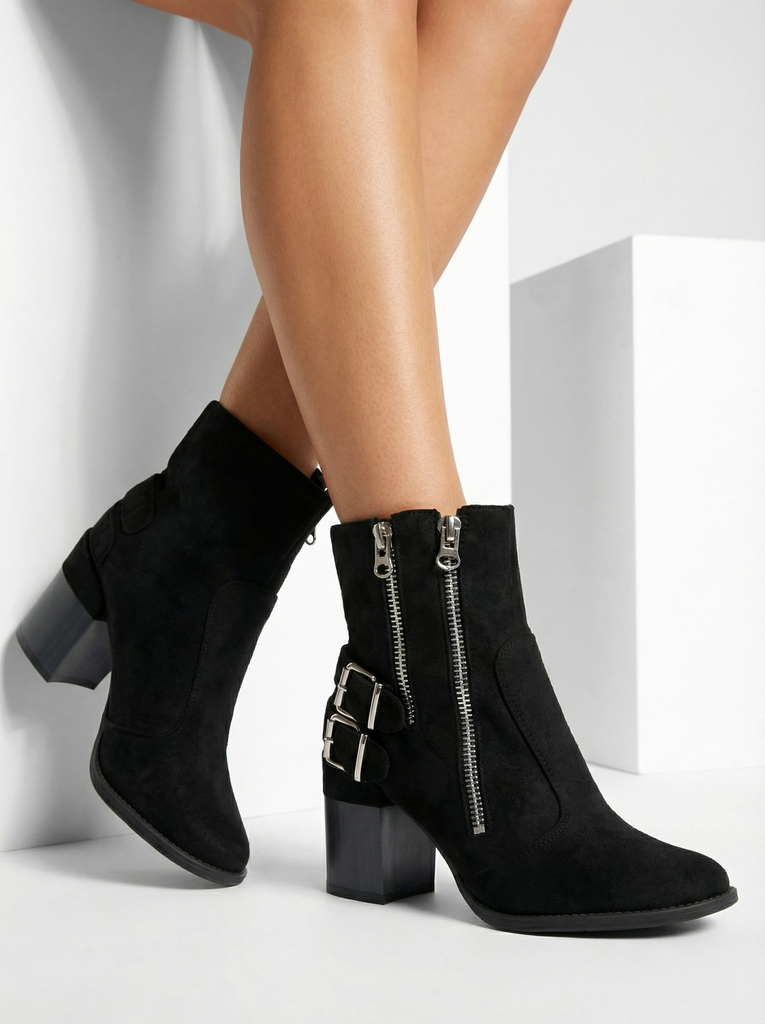 Royalfashion Дамски черни ботуши с украса Feirrgo