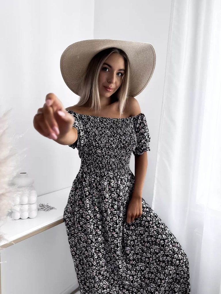 Черна дамска флорална миди рокля - Облекло