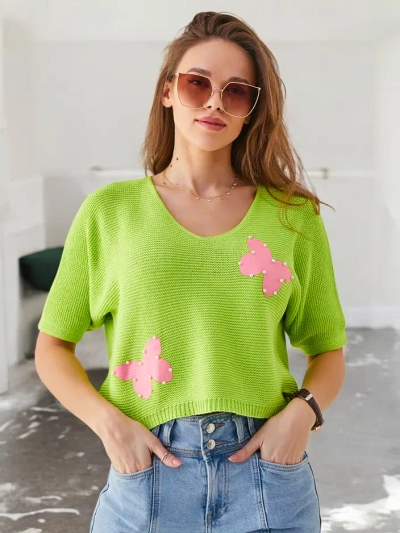 Royalfashion Женски памучен къс пуловер с пеперуди