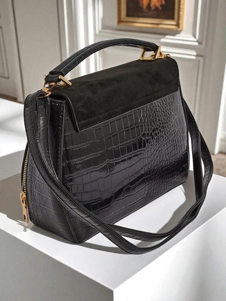 Черна дамска чанта Vespera Classico еко кожа велур и патентна