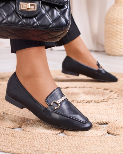 Черни дамски мокасини със златна украса Suletta- Footwear