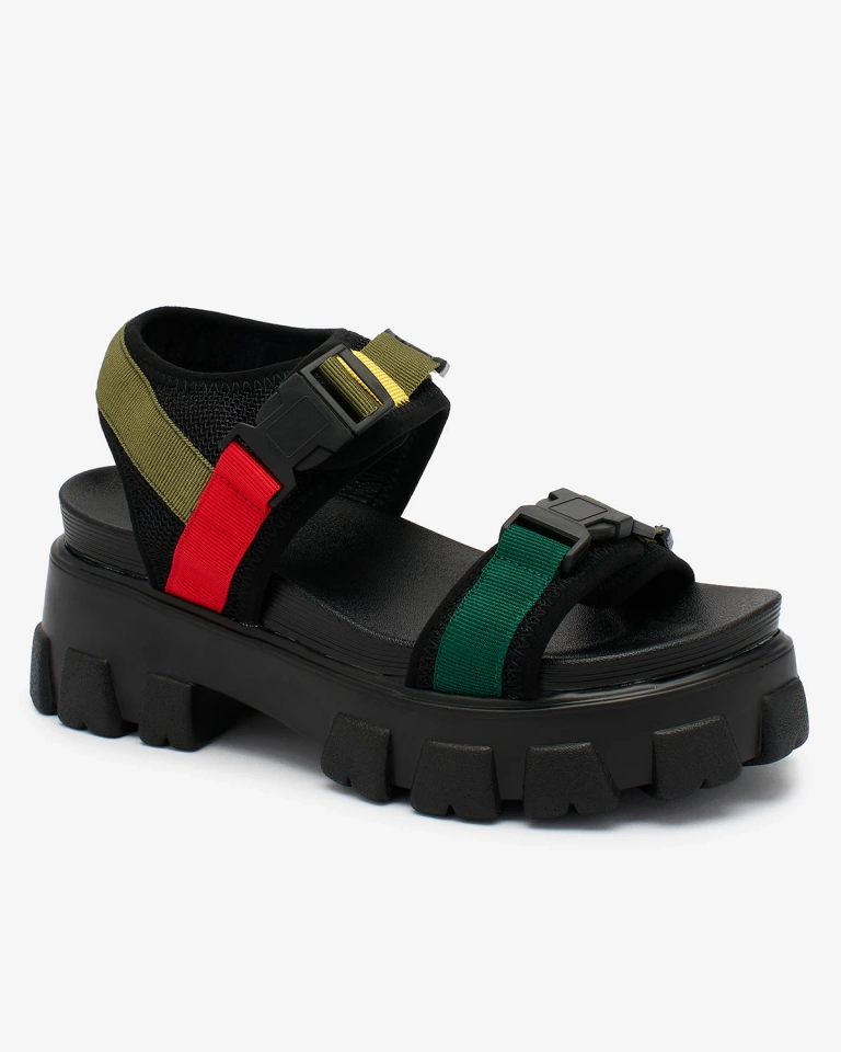 Royalfashion Зелени и черни дамски сандали с масивна подметка Rodeksi