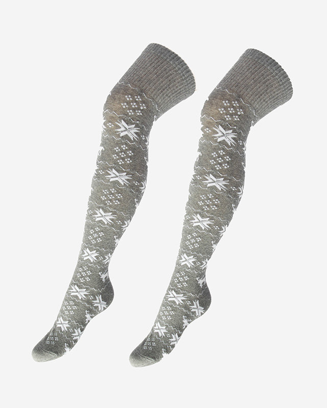 Дамски коледни чорапи над коляното в светло сиво- Бельо