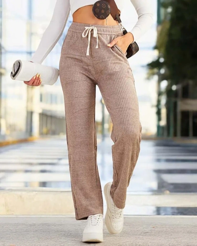 Royalfashion Дамски широки панталони с ребра PLUS SIZE