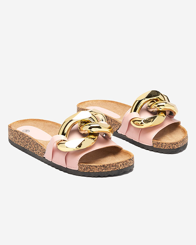 Różowe klapki damskie z ozdobą Sofig- Obuwie