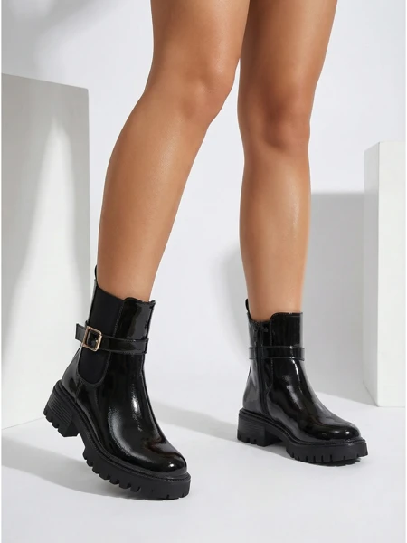 Лакирани дамски боти от еко кожа Calivi