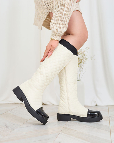 Royalfashion Бежови дамски ватирани ботуши Ataeb