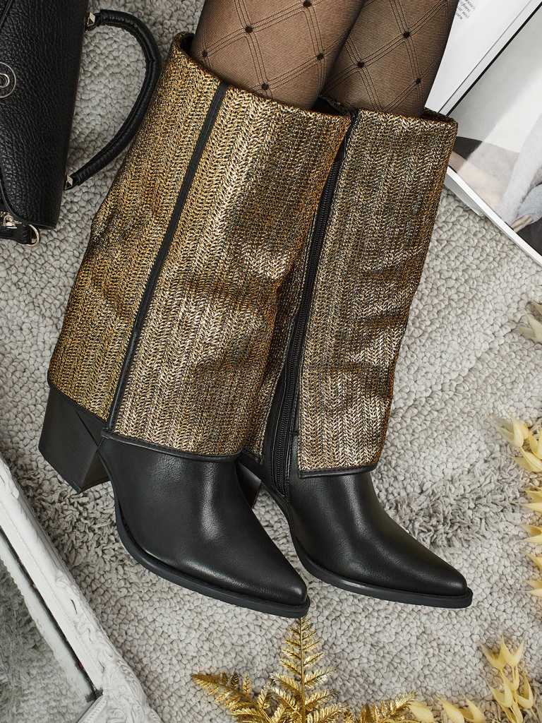 Дамски боти от еко кожа на ток с декоративна горна част Virelia