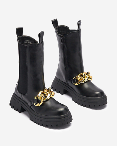Дамски ботуши с верижка в черно Evves- Footwear