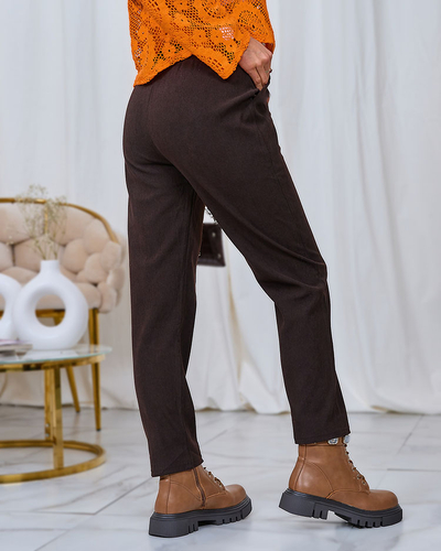 Royalfashion Тъмнокафяв дамски панталон от велур