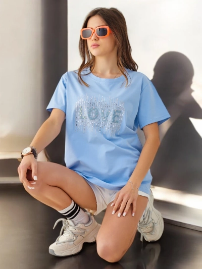 Royalfashion Женска памучна тениска LOVE с камъни