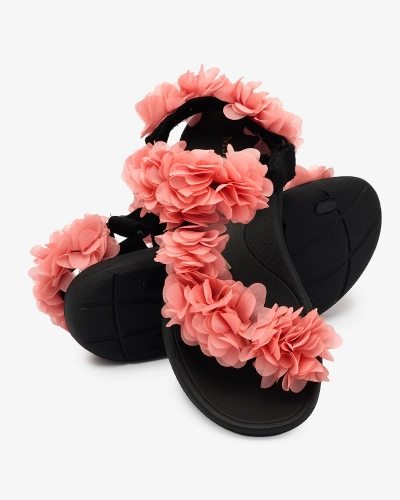 Royalfashion Коралови дамски сандали с цветя Alferroy