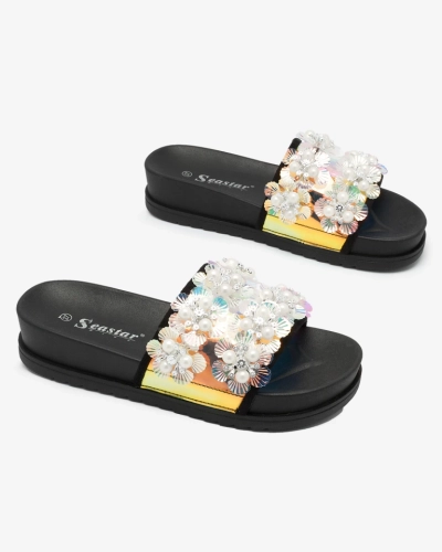 Czarne damskie klapki na platformie z ozdobami Maurelle - Obuwie