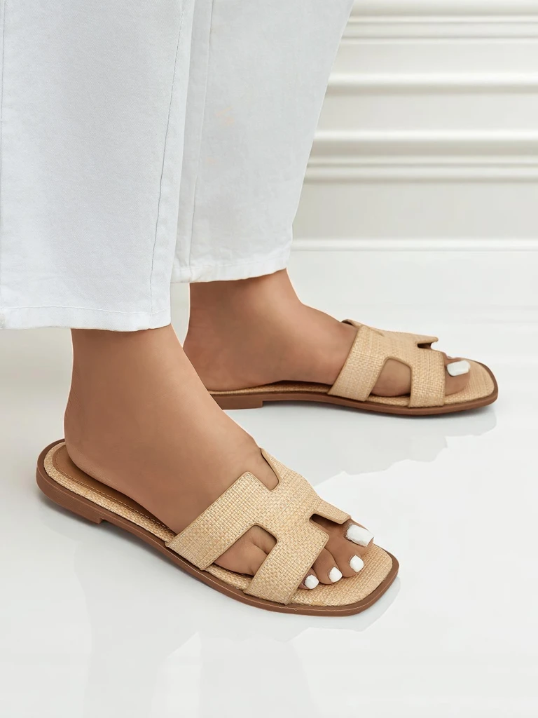 Дамски сандали бежови Letizia удобни плоски екологична кожа лято