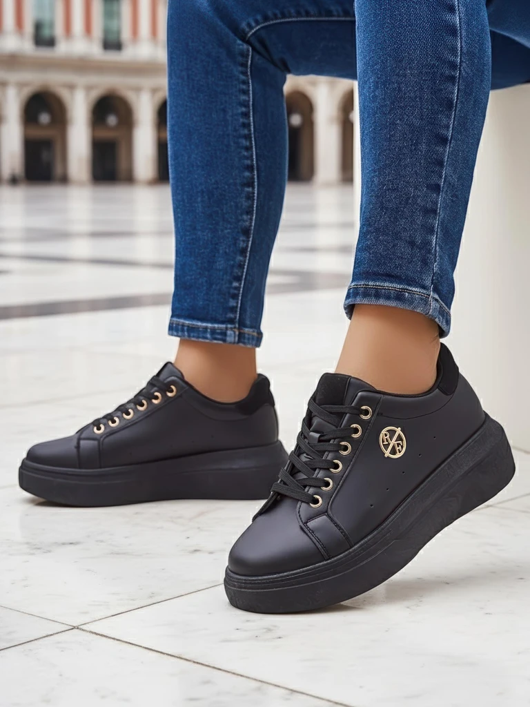 Дамски сникърси Erato Nero на платформа от екологична кожа 5 см