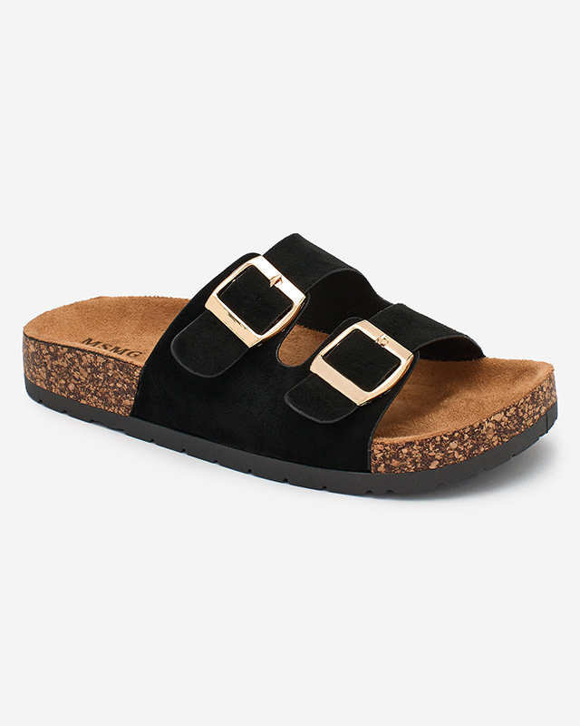 Дамски чехли Letitia черни, велурени, плосък ток, италиански дизайн