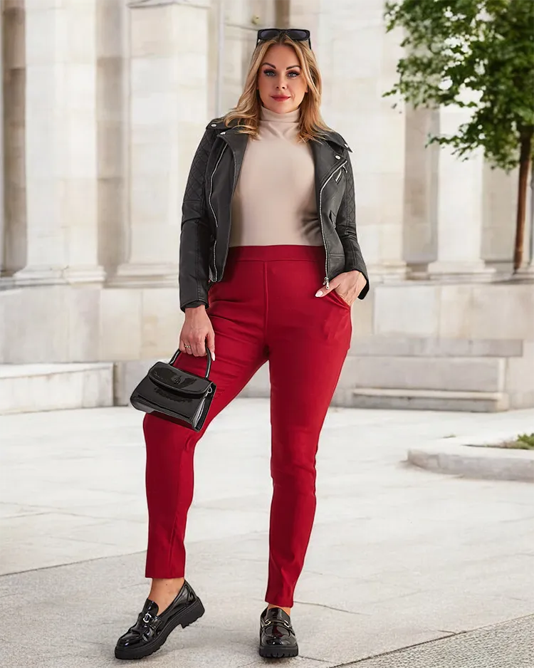 Дамски изолирани дамски панталони в бордо - Облекло