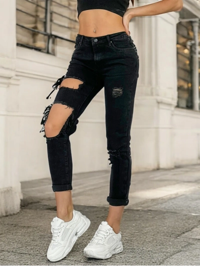 Royalfashion Дамски дънков панталон тип "маминка"