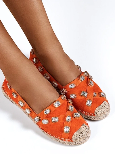 Pomarańczowe damskie espadryle z kryształkami Wamba - Obuwie