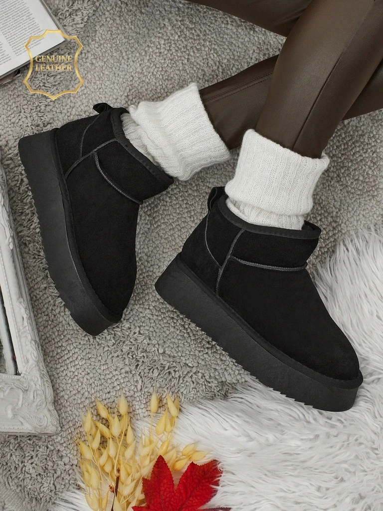 Къси дамски боти а'ла снегоходки от естествена кожа Elunara