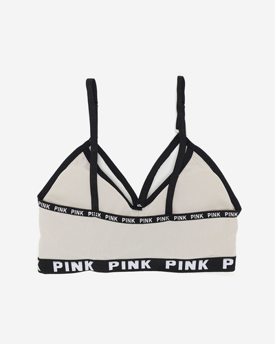 Szary sportowy stanik damski z napisami - Bielizna