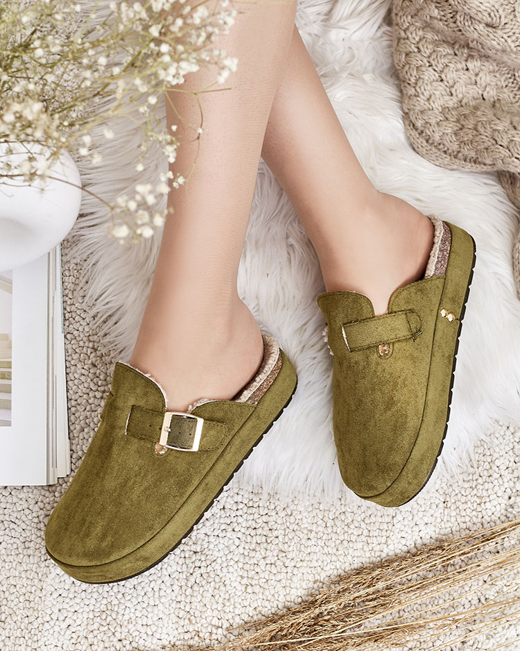 Royalfashion Дамски чехли с овча кожа и катарама Kajis