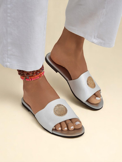 Royalfashion Дамски чехли на равна подметка Golden Slip