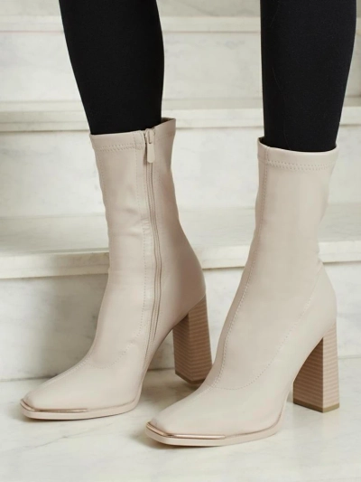 Дамски еко кожени боти до глезена на ток Morvella