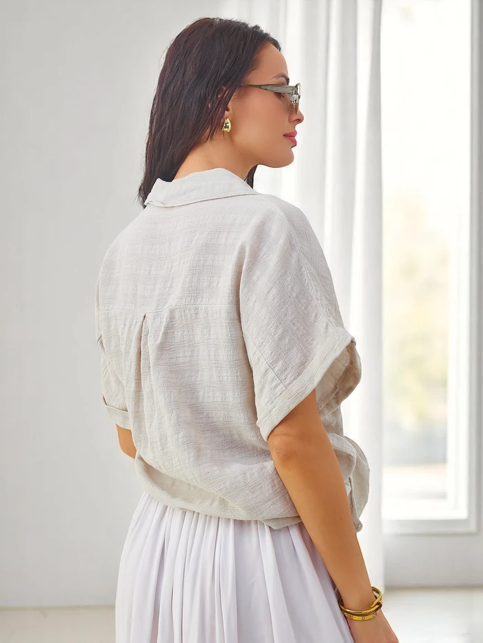 Риза от памук за жени Royalfashion с релеф и къси ръкави