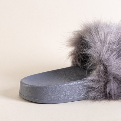 Szare damskie klapki z futerkiem Danita - Obuwie
