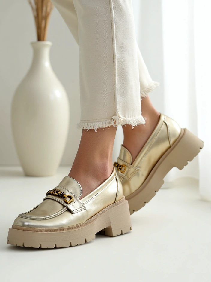 Royalfashion Женски мокасини с позлата Goldlove