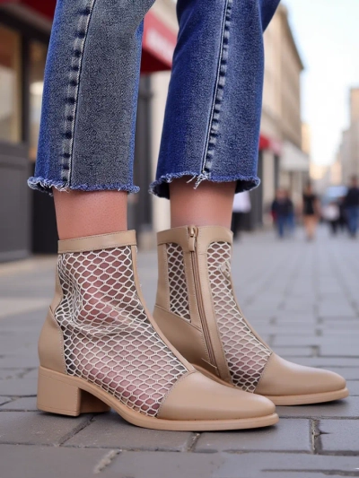 Royalfashion Женски обувки до глезена с отворени детайли и нисък ток Rowices