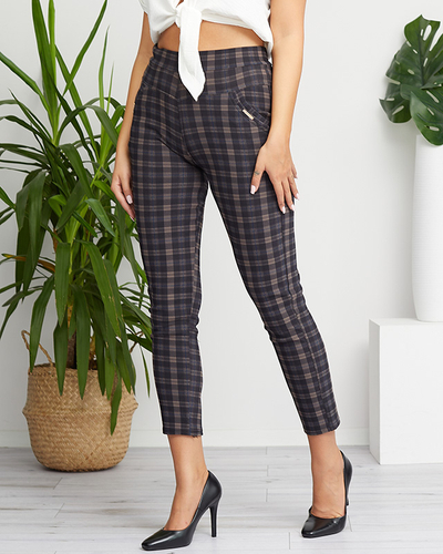 Черни и сини дамски пантофи на каре с детайли по джобовете - Облекло