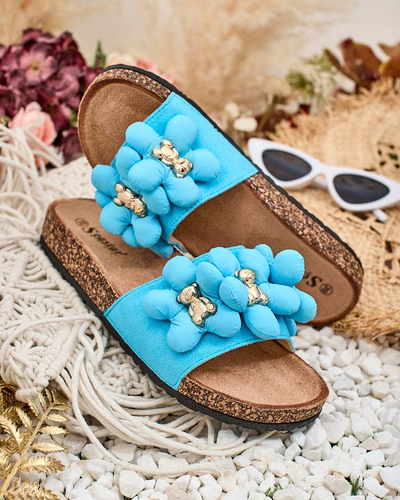 Royalfashion Дамски джапанки със златни мечета и цветя Isaralle