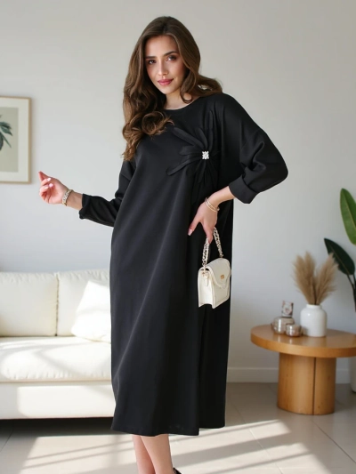 Royalfashion дамска миди рокля от плат с голям размер и цвете