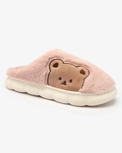 Royalfashion Дамски чехли от естествена кожа с мече в розово Fetemes