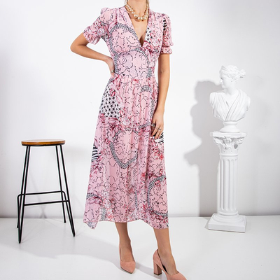 Różowa damska maxi sukienka - Odzież