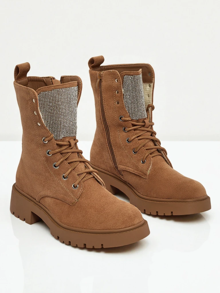 Дамски еко велурени боти с връзки Ferlyne