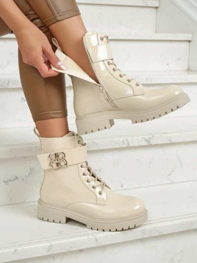 Бежови боти Ariadne от екологична кожа със цип, заоблен нос стилни