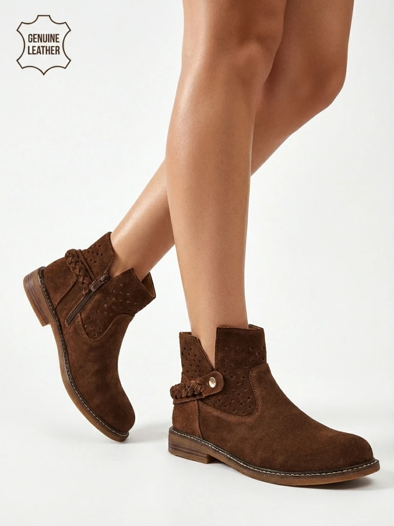 Ажурни дамски ботильони от естествена кожа Unimi