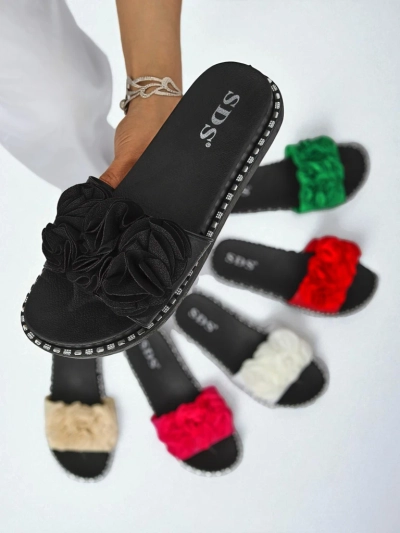 Royalfashion Дамски чехли с равна подметка Flora Verde