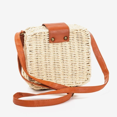 Beżowa słomiana torebka typu kuferek - Torebki