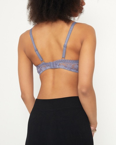 Fioletowy biustonosz damski z koronką - Bielizna