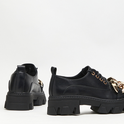 Czarne półbuty na płaskim obcasie Eqoia - Obuwie