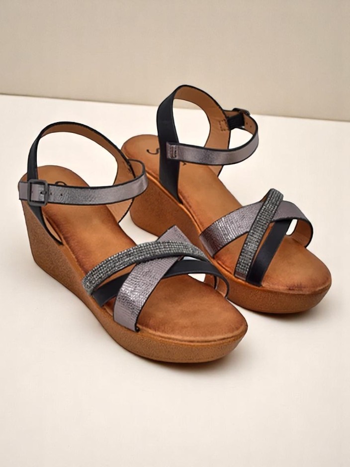 Royalfashion дамски сандали на платформа с камъчета и блестящи елементи Glittera