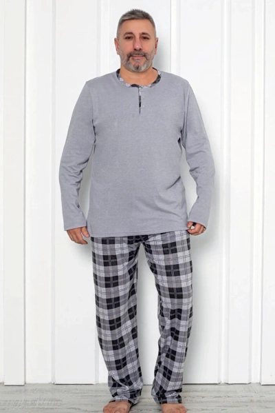 Royalfashion Мъжки памучни пижами на каре ПЛЮС РАЗМЕР