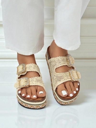 Royalfashion Дамски чехли с катарами с камъни GlamCork