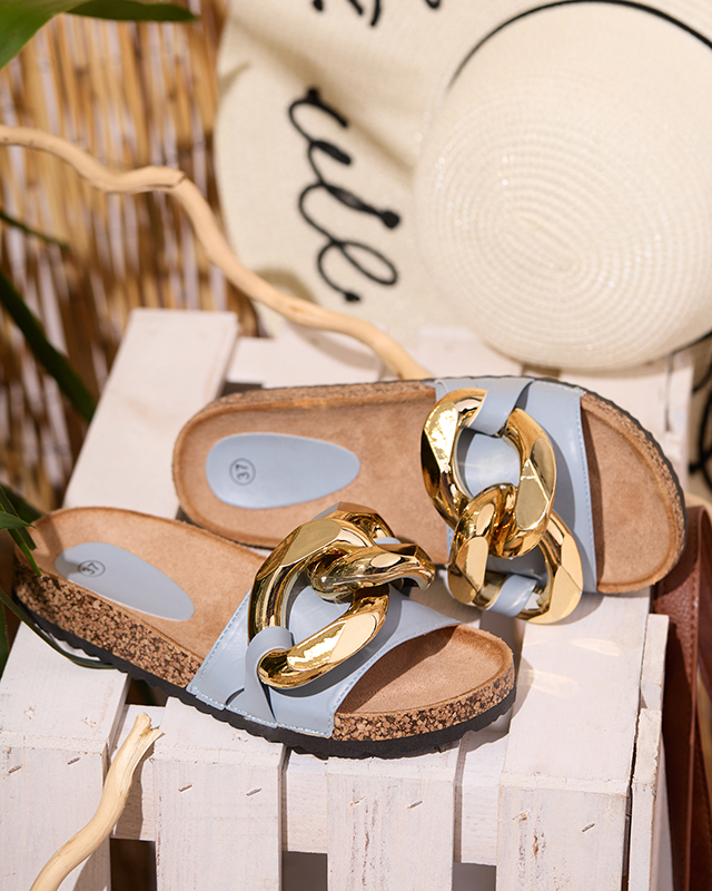 Niebieskie klapki damskie z ozdobą Sofig- Obuwie