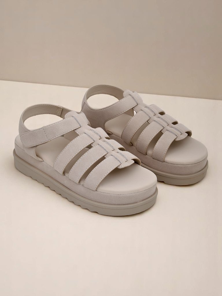 Сандали Royalfashion - Caligae Бежови Велурени на Платформа - Идеални за Лятото и Пролетта